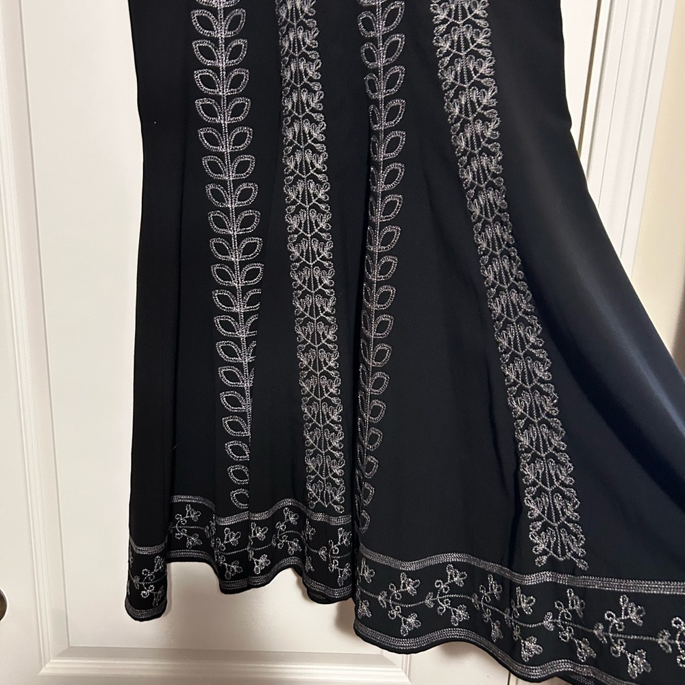 Sunny Leigh Black A-Line Skirt with Silver Embroidery